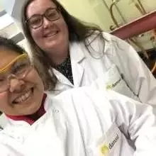 flo and rose selfie in lab coats