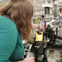 Rose positioning a sample on the I18 Beamline at Diamond Light Source.